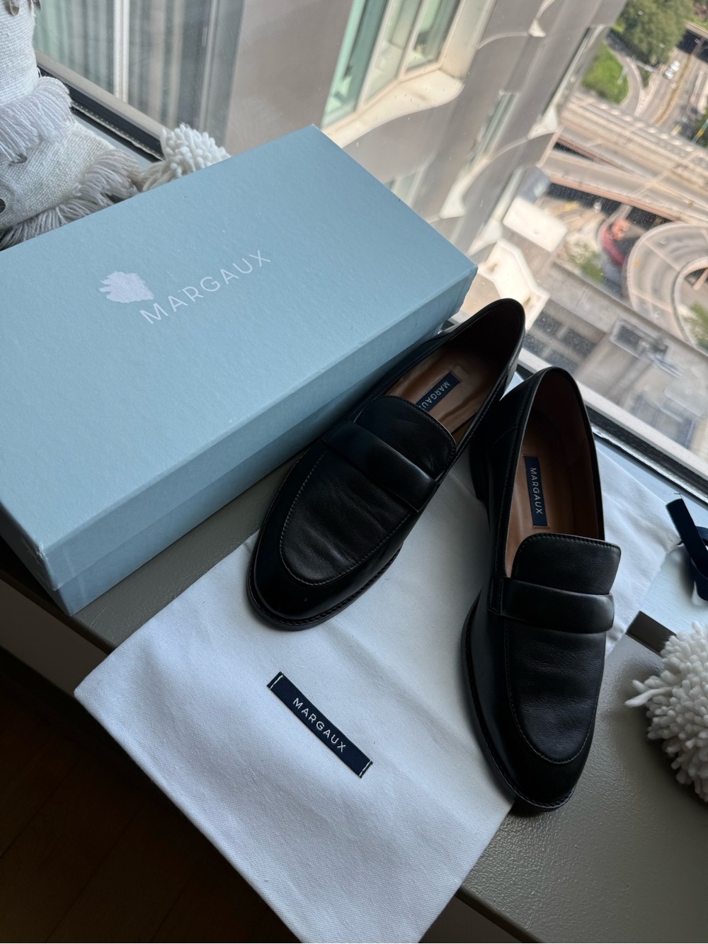Margaux Black Leather Penny Slip-On Loafers